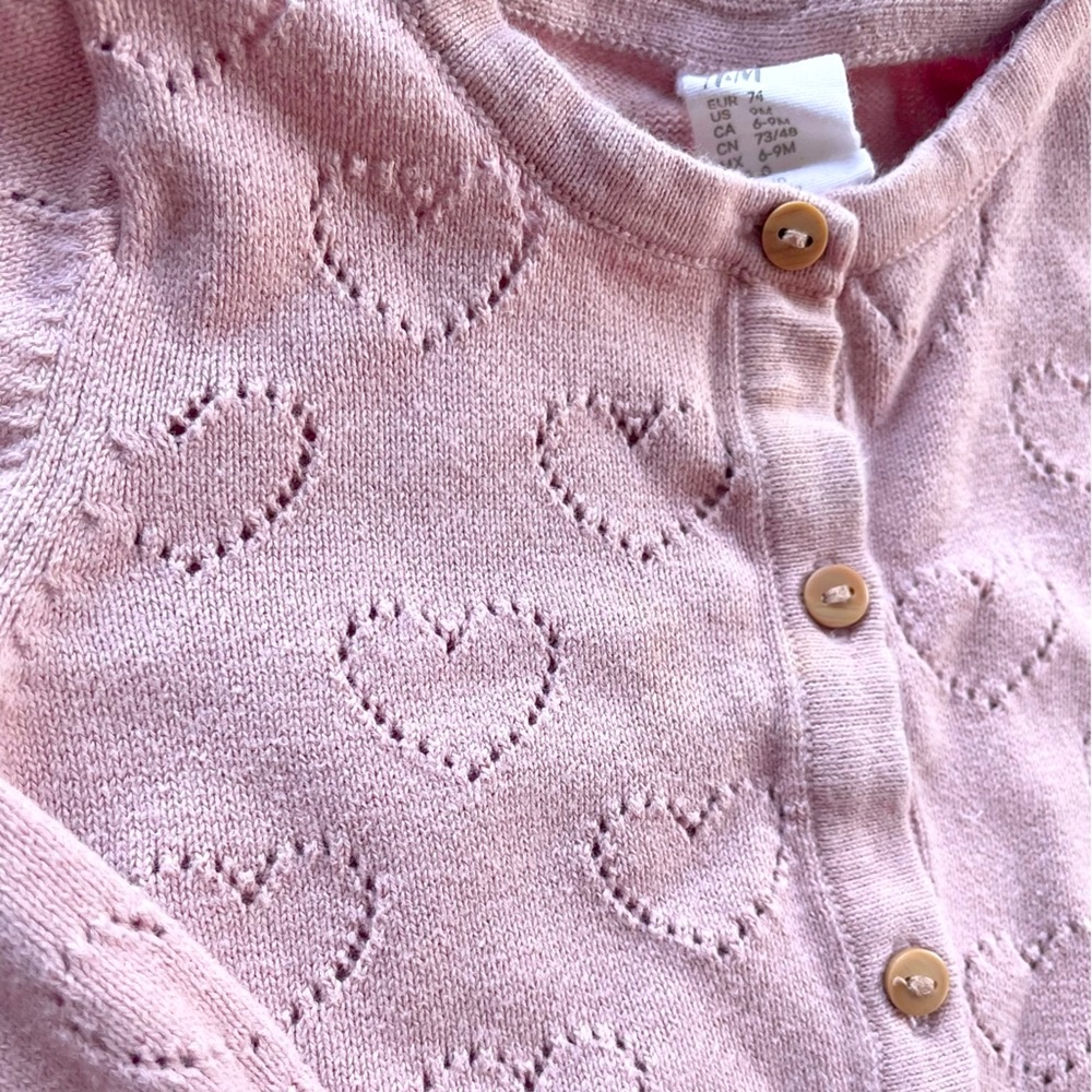 5/$20💥Hearts Cardigan Sweater, Pale Pink, Button Front, Fine Knit for Dresses